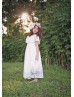 Cape Sleeves Ivory Lace Ankle Length Flower Girl Dress